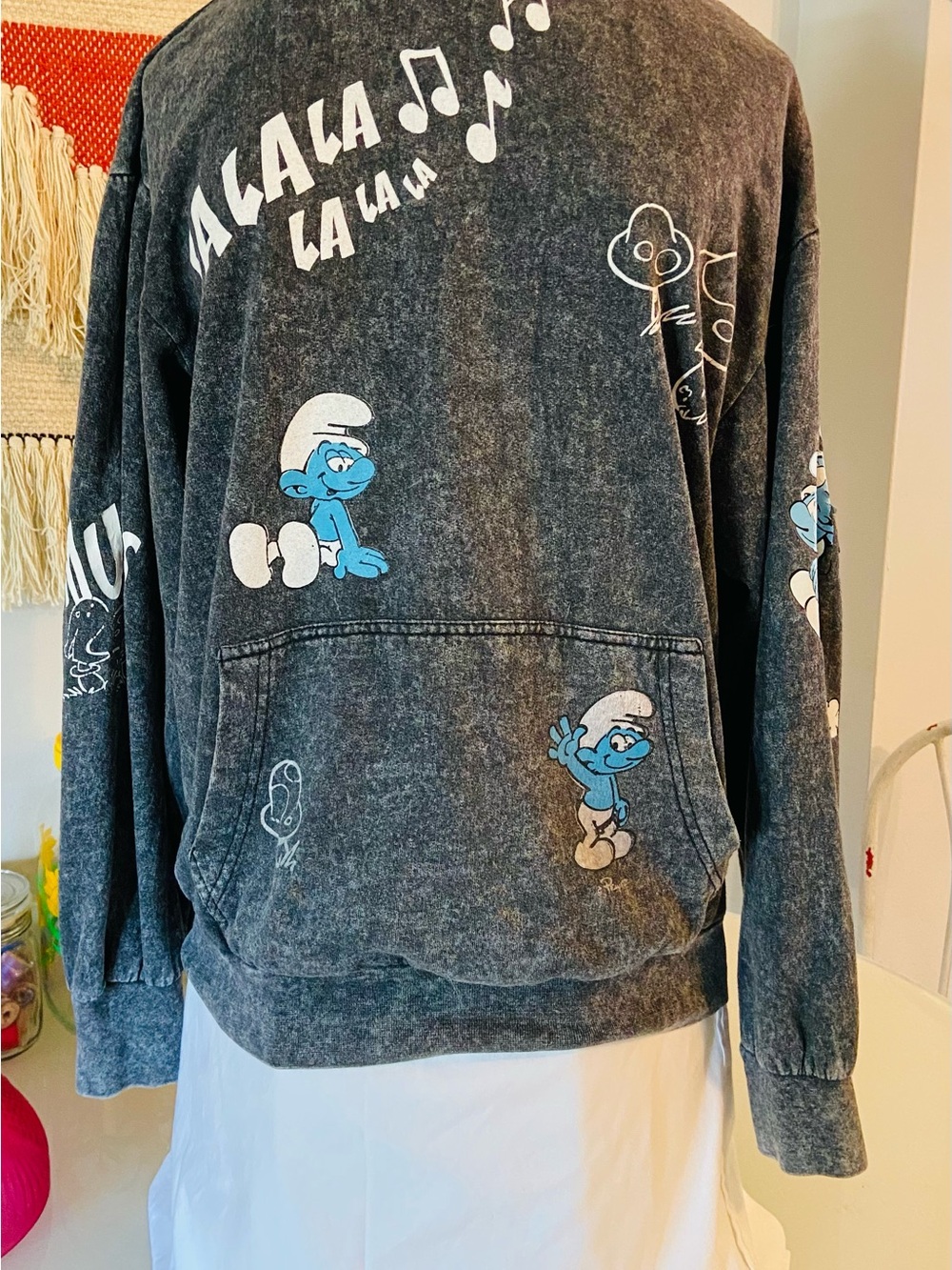 Smurfs Black Charcoal Mineral Wash Fa La La Hoodie